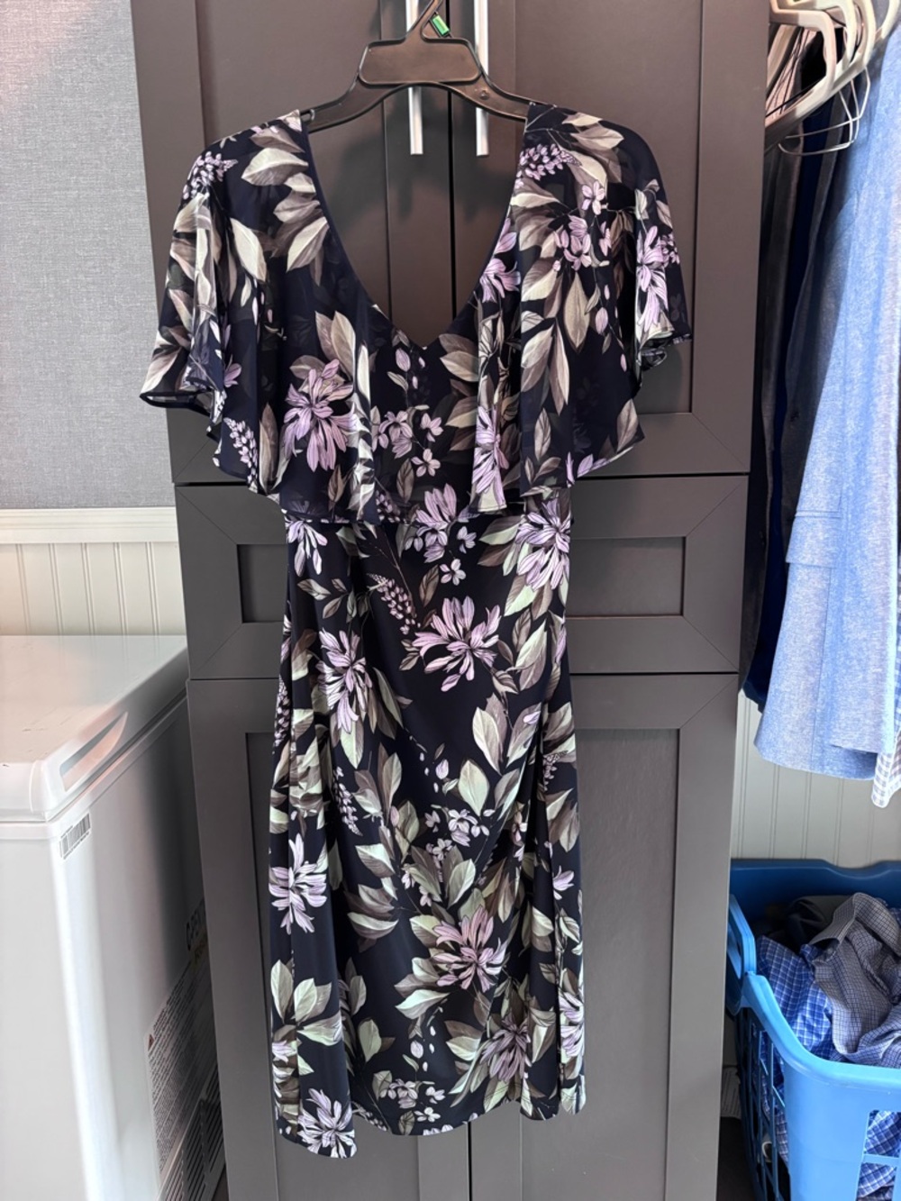 connected apparel Black Midi Dress with Lavender & Green Floral Print